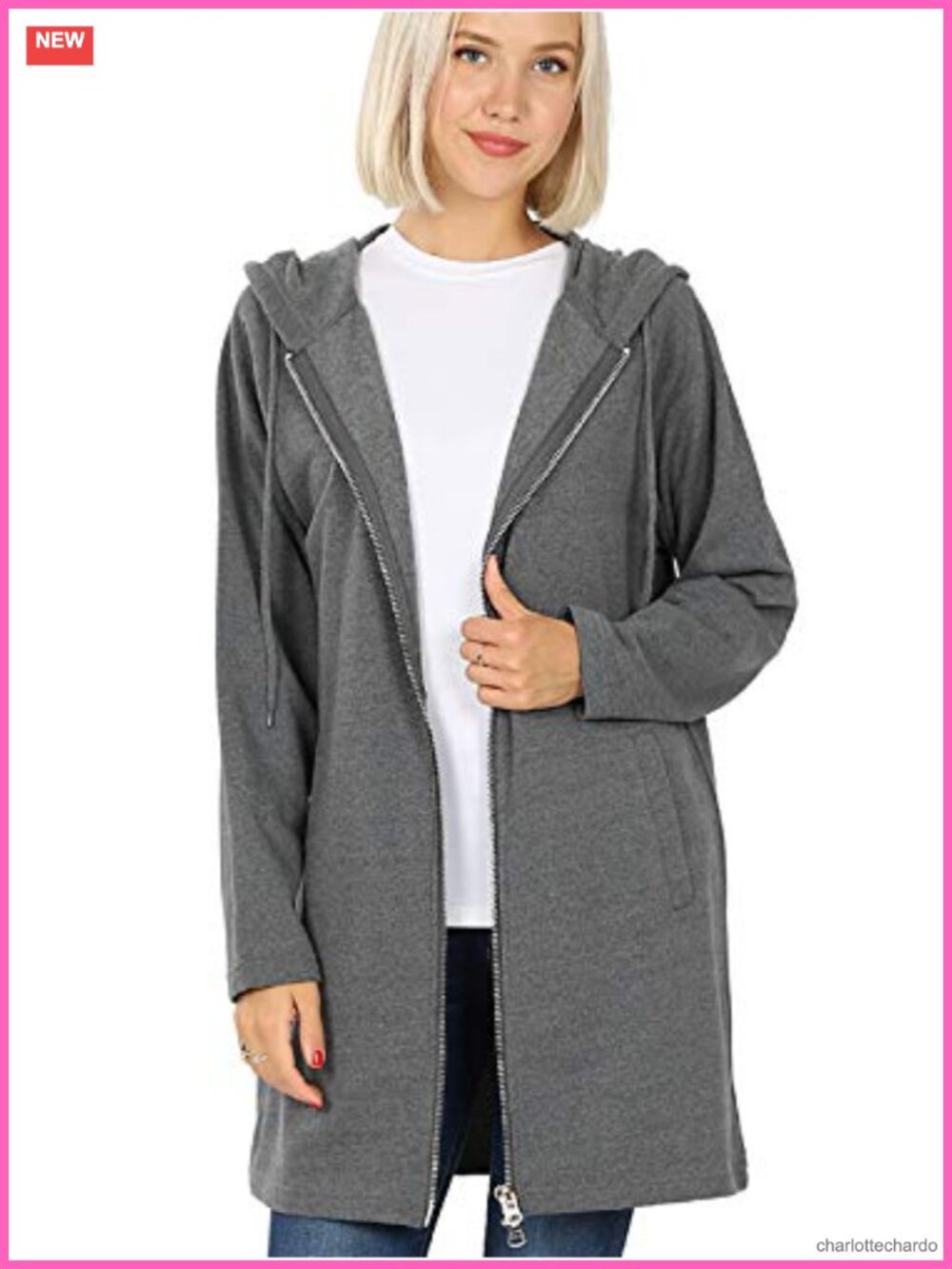 Oversized Zip Up Hoodie Long Tunic Fleece Sweatshirt Jacket